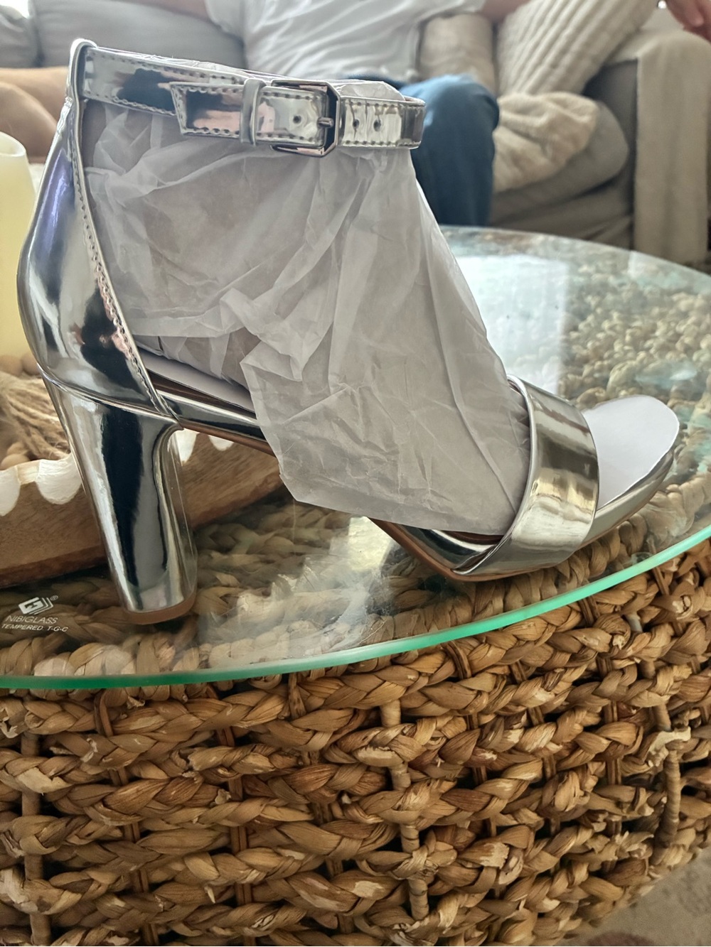 Naturalizer Silver Metallic Block Heel Sandals